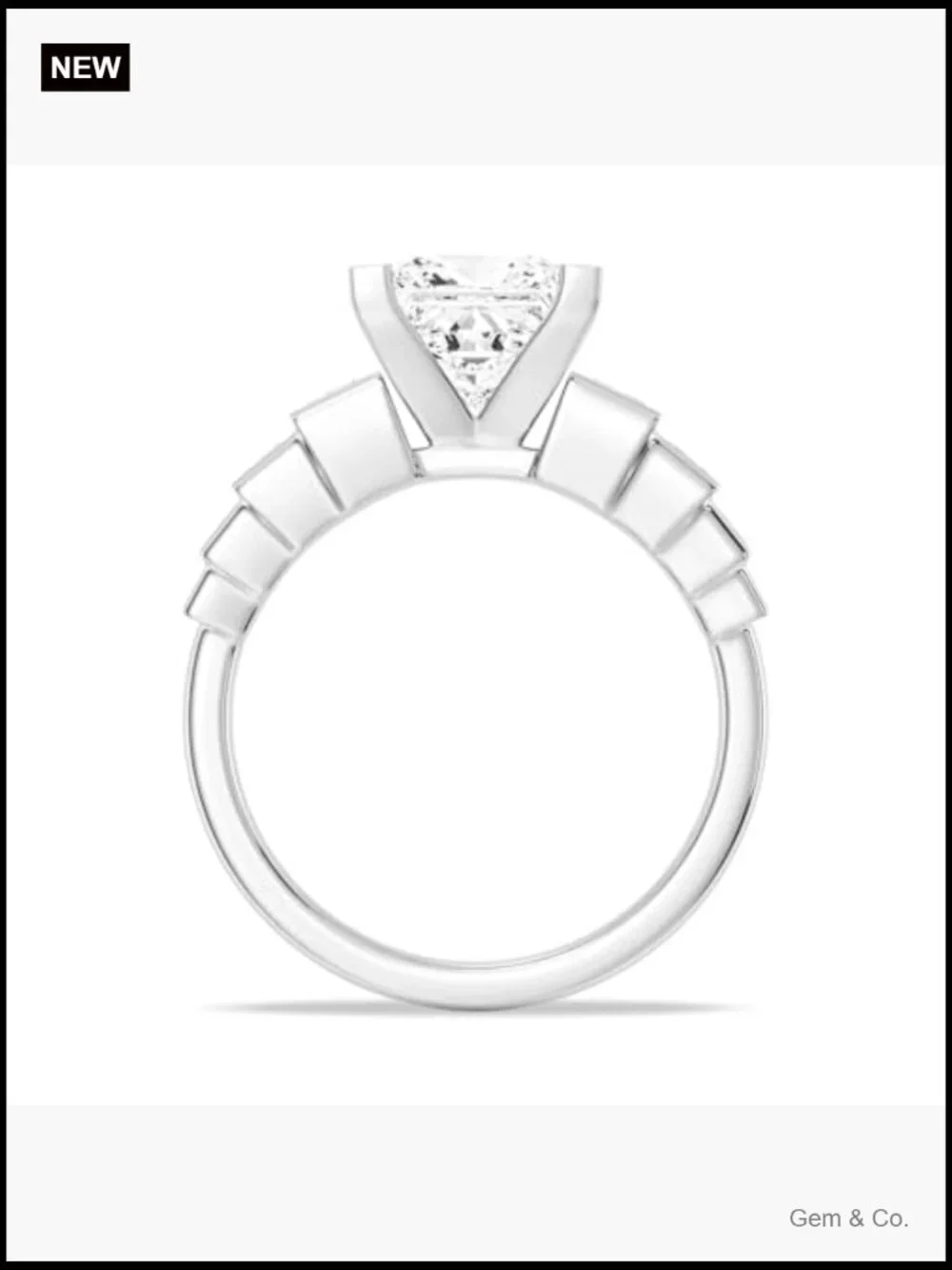 Princess Cut Moissanite Engagement Ring Sterling Silver Rhodium Plated Wedding